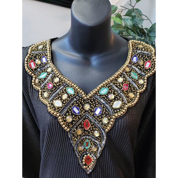 ESY Studio EY Kaftan Dress Womens OSM Black Shimmer African Dashiki Embroidered - Picture 3 of 16